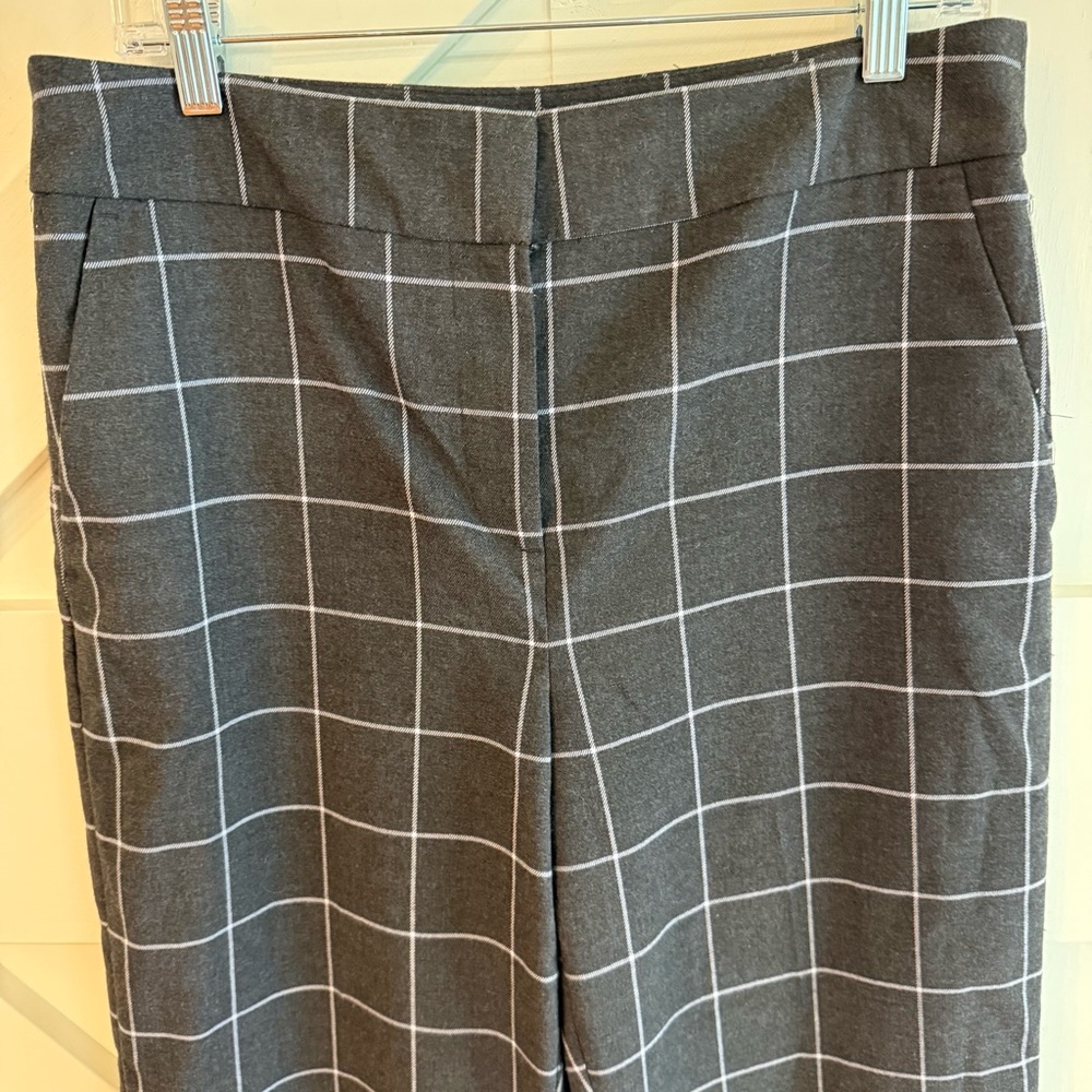 LOFT Gray Wide Leg Pants with White Windowpane Check